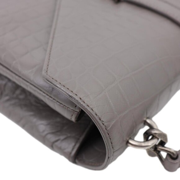 Yves Saint Laurent  College Medium Crocodile Embossed Leather Satchel Bag Gray - Picture 8 of 15